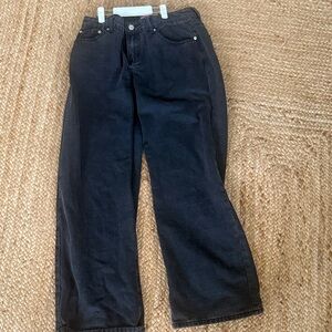 Edikted Black Wide-Leg Jeans with Pink Logo Tag